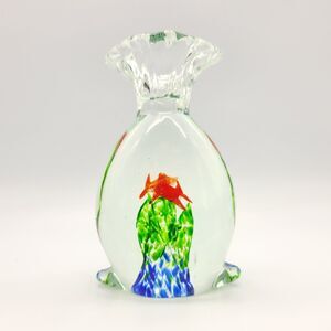 VTG Murano Style Goldfish In A Bag Handblown Glass Figurine Candle Holder